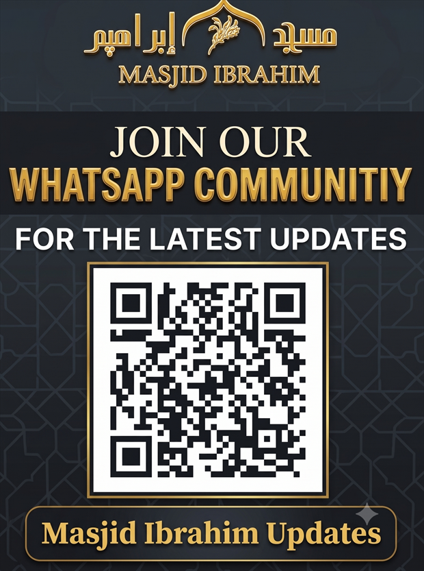 Join our WhatsApp community for the latest updates — scan the QR to join Masjid Ibrahim Updates