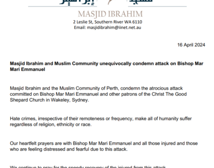 Masjid Ibrahim and Muslim Community unequivocally condemn attack on Bishop Mar Mari Emmanuel